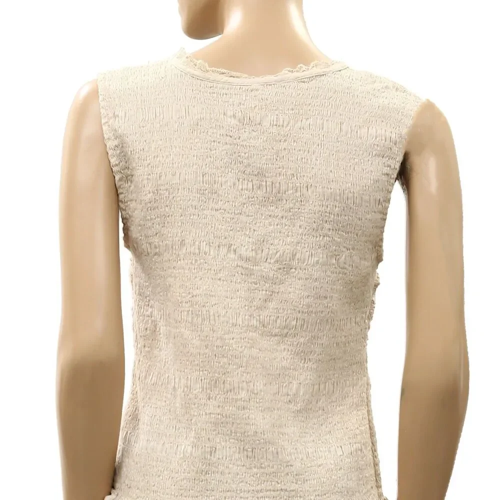 Free people Women's Smocked Solid  Blouse Tank Top Lace Boho Cotton L 288881